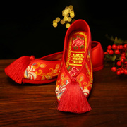 中式秀禾鞋新娘婚鞋红色布鞋龙凤，鞋敬酒鞋，千层底绣花鞋流苏古装鞋
