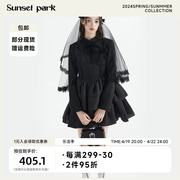 SunsetPark日落公园 “夜色新娘” 原创黑色小香风蓬蓬裙连衣裙