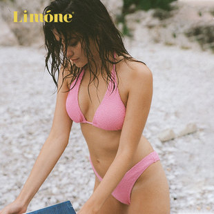 limone2022冬季三角杯分体，泳衣女小胸聚拢性感，辣妹度假比基尼