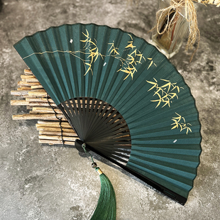 芷墨6.5寸墨绿紫金竹林便携古风中国风折扇夏季纳凉汉服日用扇子