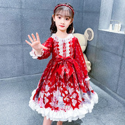 裙女新年裙子公主裙，洋装儿童童装裙长长袖，红色连衣裙洛丽塔81011