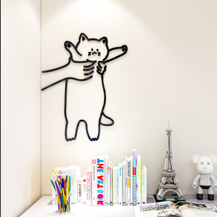 可爱猫咪卡通墙面立体墙贴纸，装饰品店铺衣柜，房门贴画儿童房间布置