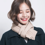韩版短款小围巾女冬季学生加厚纯色毛线针织chic日系情侣窄版围脖