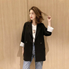 黑色西装外套女2024年韩版宽松休闲显瘦小西装双排扣条纹西服