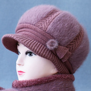 2021帽子女冬季中老年人防寒保暖毛线帽加绒加厚围巾一体妈妈帽。