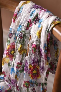 自然褶皱工艺真丝，围巾女长方形气质，印花桑蚕丝丝巾