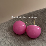 925纯银马卡龙粉色糖果色圆球耳钉显瘦圆形耳环时尚女韩国个性潮