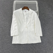 外贸欧美单 秋冬季棉麻白色七分袖大码小西装小外套