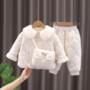 儿童加厚棉服冬季宝宝套装婴幼儿男童女童棉衣连帽洋气两件套