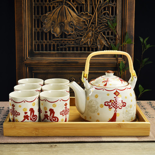 陶瓷功夫茶具套装家用简约现代花茶壶过滤红茶泡茶器茶杯 6只大号