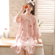 『眠岛』日式睡袍女夏季薄款纯棉纱布大码系带，纯欲风和服睡裙晨袍