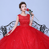 婚纱礼服新娘孕妇婚纱，2022齐地高腰，韩版韩式婚纱一字肩大红色