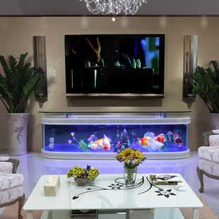 欧式电视柜鱼缸创意客厅，落地靠墙生态，家用茶几玻璃吧台过滤水族箱