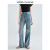 vegachang破洞牛仔裤，女2024年春季复古时尚，垂感拖地直筒裤子