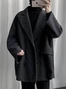 复古深灰色港风西装灯芯绒呢子，外套男大衣，韩版秋冬季加厚风衣