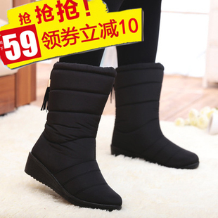 冬季女士流苏加绒雪地靴中筒坡跟，保暖靴子防水防滑女棉鞋棉靴