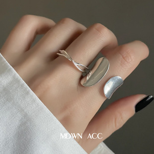 韩版S925银几何不规则宽边戒指女复古时尚重工嘻哈朋克开口食指环