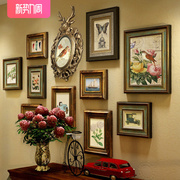 欧式照片墙实木复古美式相片相框鹿头组合挂墙客厅餐厅背景装饰画