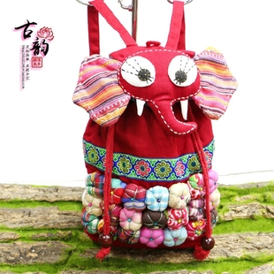 云南民族风布艺手工特色女包大象双肩背包时尚卡通创意小孩背包