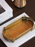 费灵家居欧式美式黄铜雕花长形收纳小托盘糖果盘干果盘桌面首饰盘