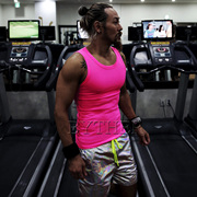韩国潮牌青年男士粉色荧光绿韩版潮流骚气修身运动健身打底背心