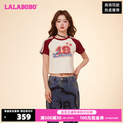 LALABOBO24春款打底衫可爱风修身字母涂鸦圆领T恤女CBDA-WSDT13