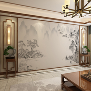 新中式山水壁画客厅电视背景墙壁纸沙发影视墙纸卧室墙布2023壁布