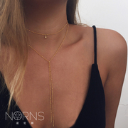 norns欧美双层锁骨链毛衣，链韩国气质超细流苏，多层长项链女y型珠链