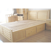 松木床高实木床中式床，双人床田园单人，松木箱体储物家具婚房