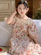 中大童韩系日系女童，镂空花边碎花连衣裙，2024夏季儿童裙子个性