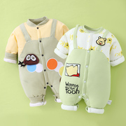 新生婴儿宝宝连体衣秋冬套装棉质，加厚夹棉卡通可爱保暖外出棉衣