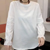 白色蕾丝拼接上衣女2024年春荷叶，边束口长袖t恤设计感圆领打底衫