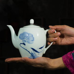 手绘大茶壶陶瓷，单壶大号茶具家用大容量泡茶壶，青花瓷景德镇釉下彩