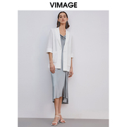 VIMAGE纬漫纪商场同款春气质休闲洋气翻领中袖简约纯色西装外套女