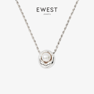 ewest艺未小众设计珍珠项链女高级感银吊坠锁骨链轻奢饰品毛衣链