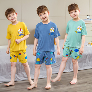 儿童莫代尔睡衣中大童短袖短裤家居服套装男童夏季薄款卡通空调服