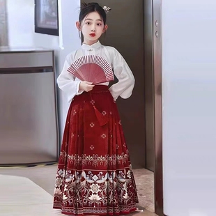 2024女童马面裙中国风古装明制改良汉服儿童国学唐装女孩秋季套装