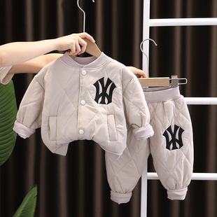 男童秋冬棉衣套装洋气，韩版宝宝冬装轻薄棉服，两件套婴儿小童衣服潮