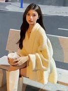 秋季毛衣外套女宽松慵懒风高级感系带收腰中长款韩版气质针织开衫