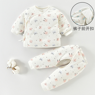 新生婴儿儿衣服秋冬分体的夹棉衣0初生，冬季保暖3个月宝宝薄棉套装