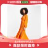 香港直邮潮奢asos女士设计褶裥，织花雪纺裹式系扣亮橙色长款连衣