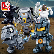 小鲁班拼装积木恐龙机甲q版，机器人战士组装模型男孩玩具摆件礼物