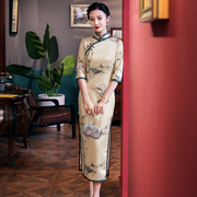 真丝绸旗袍裙长款七分袖2024年春季年轻款优雅日常复古中国风