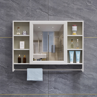 浴室镜柜挂墙式带置物架碳纤维卫生间，镜子简约洗漱台收纳柜储物单