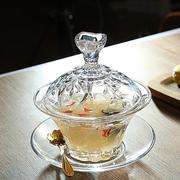 燕窝盅带盖玻璃碗餐具，套碗透明家用中式碗碟套装创意水果个性碗