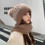 女士围巾时尚秋冬帽子耳罩风雪围脖一体帽毛线针织套帽保暖护耳帽