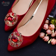 优拉潘中式新娘鞋扣红色镶钻鞋花高跟鞋单鞋，装饰扣可拆卸x45
