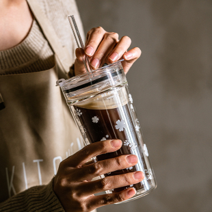 双层隔热玻璃吸管杯大容量水杯子家用耐高温冰美式咖啡奶茶果汁杯