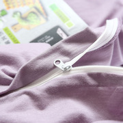 浅紫色针织全棉纯色舒适透气天竺，棉单件被套有被角，固定带拉链被罩