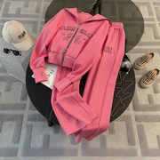 粉色运动套装女2024早春外套高端品牌休闲卫衣阔腿裤两件套冬